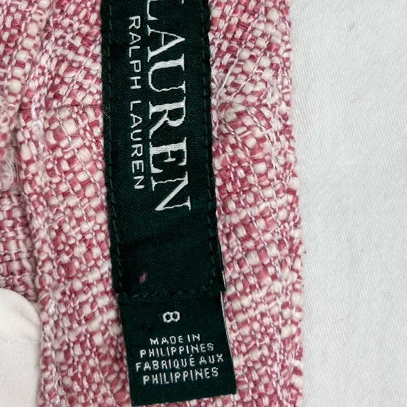 Lauren Ralph Lauren Pink Tweed Shorts Size 8 High Waist Tailored Chic - Picture 9 of 10